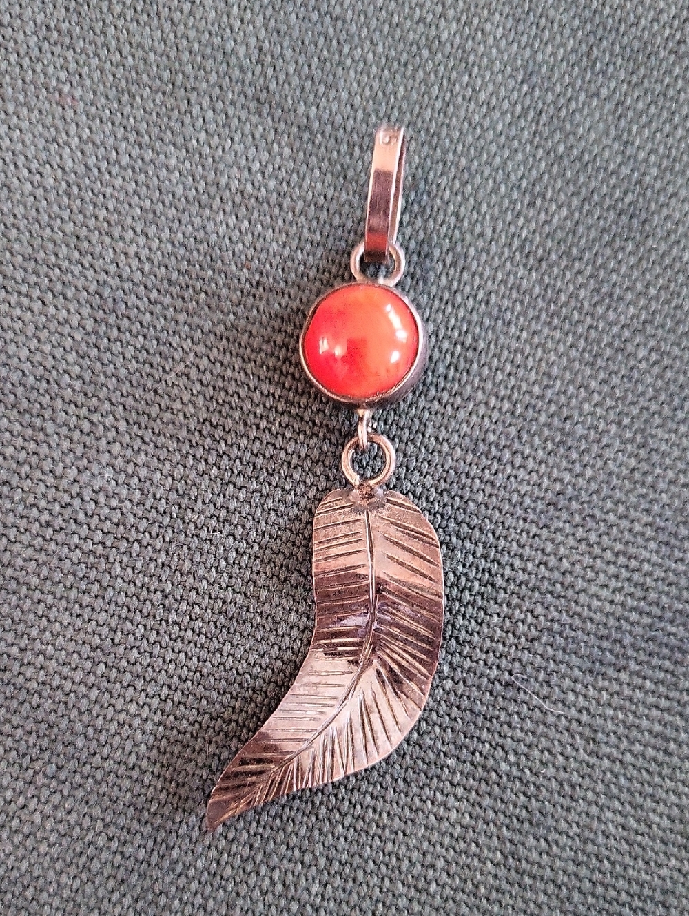 Coral Sterling Feather Pendant